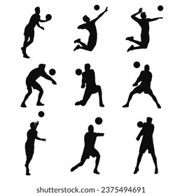 Vector illustration of volleyball player block,serve,passing minilamist flat icon for childern book ,for poster silhouette isolated on white background