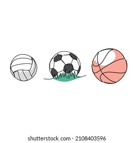 Vector illustration of volleyball, soccer and basketball balls