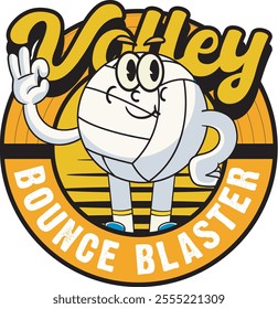 Vector Illustration of Volleyball's Ball Mascot with Retro Mascot Illustration Available for Logo Badge