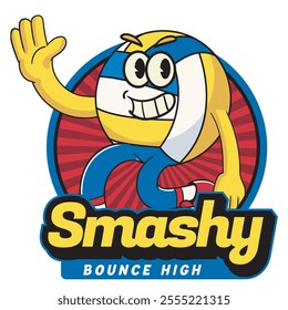 Vector Illustration of Volleyball's Ball Mascot with Retro Mascot Illustration Available for Logo Badge