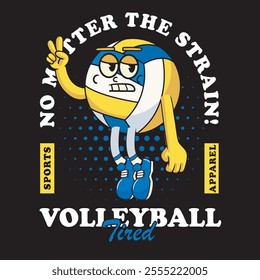Vector Illustration of Volleyball's Ball Mascot with Retro Mascot Illustration Available for Tshirt Design