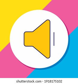 Vector illustration of volume down icon colored line. Beautiful music element also can be used as sound off icon element.