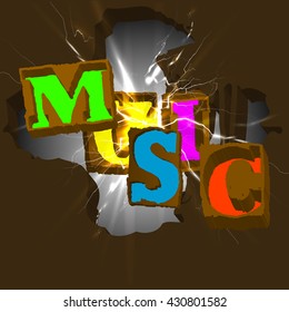 Vector illustration of a volume inscription in different colors with the music flash