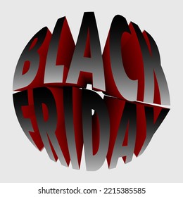 Vector illustration of volumetric black white red word sign for Black Friday,shops,banners,web design. Isolated on white background.