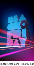 Vector illustration with volumetric letters BLACK FRIDAY on background of night city with slow shutter speed. Vertical template for flyer, poster, banner, business, advertising, shop, discount, card.