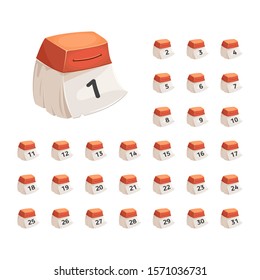 Vector illustration of a voluminous paper calendar with numbers, dates.