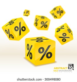 Vector illustration with voluminous yellow cubes on the topic of sales and discounts.