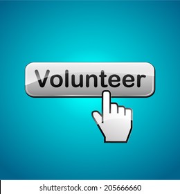 Vector illustration of volunteer button on blue background
