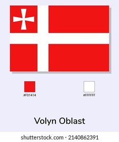 Ilustración vectorial de la bandera del óblast de Volyn aislada en fondo azul claro. Ilustración de la bandera del óblast de Volyn con códigos de color. Lo más cerca posible del original. listo para usar, fácil de editar. 
