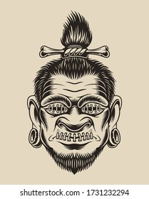 Vector illustration of a voodoo head on a white background