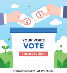 Vector illustration of vote in the ballot box. Election campaign flat design concept.