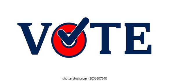 Ilustración vectorial de la palabra voto con símbolo de marca de verificación en el fondo blanco.