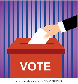 Vector illustration of voting. Put ballots in the box