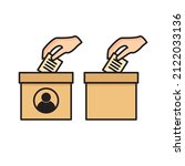 vector illustration of voting and suggestion criticism. Hand putting white paper into ballot box