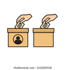 ilustración vectorial del voto y de la crítica de sugerencia. Poner papel blanco en las urnas