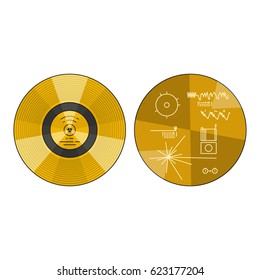 Vector Illustration Of The Voyager Golden Record Back Side With Explanation On White Background. Space And Solar System Topic.