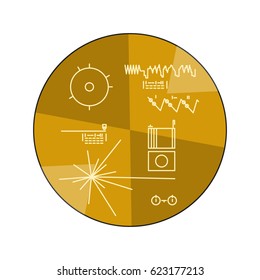 Vector Illustration Of The Voyager Golden Record Back Side With Explanation On White Background. Space And Solar System Topic.