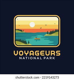 vector illustration of Voyageurs National Park, badge, sticker, logo with sky and lake at background and suitable for Poster, Logo and leaflet 2