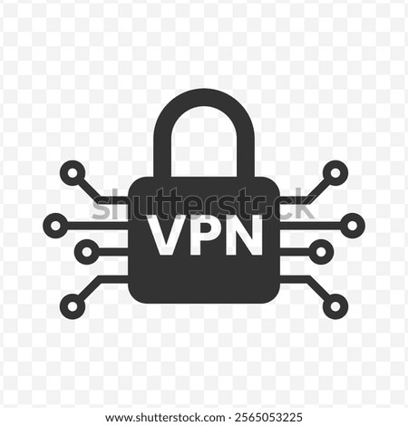 Vector illustration of VPN lock icon in dark color and transparent background(PNG).