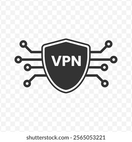 Vector illustration of VPN protection icon in dark color and transparent background(PNG).