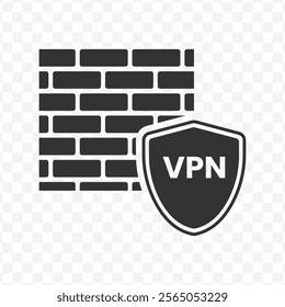 Vector illustration of vpn protection icon in dark color and transparent background(PNG).