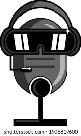 Ilustración vectorial de un diseño de micrófono de mascota de dibujos animados VR, perfecto para camisetas infantiles