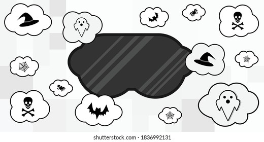 vector illustration of vr mask and Halloween symbols for augmented reality event