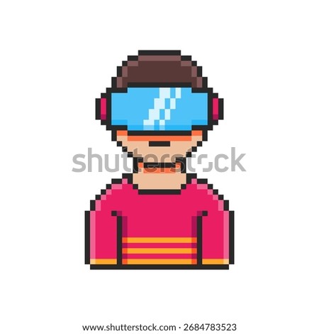 Vector Illustration of VR Player Character with Pixel Art Design, perfect for game assets themed designs