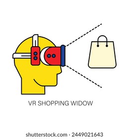 Vector Illustration of VR Retail Experience: with editable stroke.