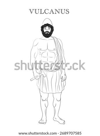 Vector illustration of Vulcan, the Roman god of fire, volcanoes, deserts, metalworking and the forge 