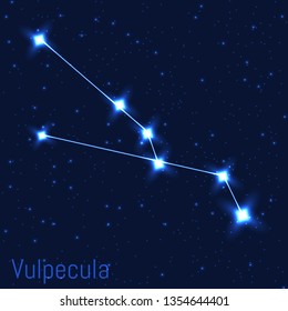 Vector illustration of Vulpecula constellation. Astronomical Fox. Cluster of realistic stars in the dark blue starry sky.