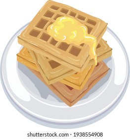 Vector Illustration of Waffle with Butter Melting on Top