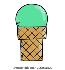 Vector illustration. Waffle cone. Doodle ice cream isolated on white background.