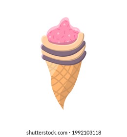Vector illustration of waffle strawberry ice cream in a simple Flat style.Isolated on white.Delicious design for banners, covers,posters, websites and adve