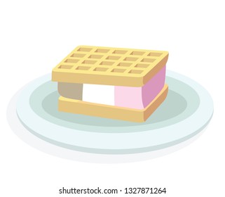 Vector illustration of waffle trio ice cream isolated on white background