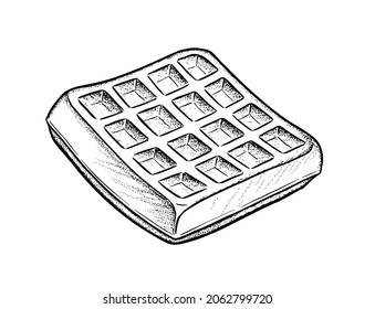 Vector illustration of Waffle. Vintage style drawing isolated on white background.