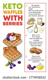 Vector illustration Waffles  with berries recipe ketogenic diet