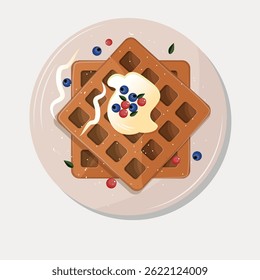 Vector illustration of waffles, tasty food for breakfast