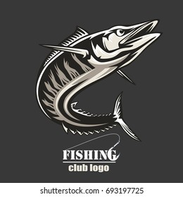 Vector Illustration of a wahoo , Acanthocybium solandri, a scombrid fish jumping up viewed from the side set on isolated white background done in retro style.