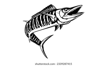 Vector Illustration of a wahoo fish. Acanthocybium solandri. A scombrid fish. Fishing logo.