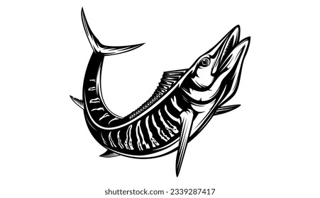 Vektorgrafik eines Wahoo-Fisches. Acanthocybium solandri. Ein komischer Fisch. Fischereilogo.