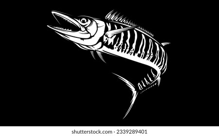 Vector Illustration of a wahoo fish. Acanthocybium solandri. A scombrid fish. Fishing logo.