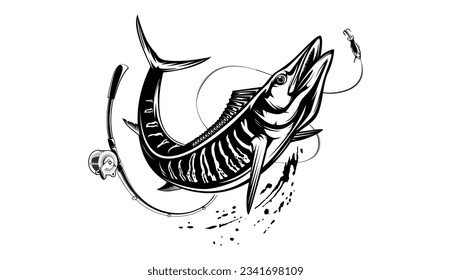 Ilustración vectorial de un pez wahoo. Acanthocibium solandri. Un pez scombrid. Logo de la pesca.