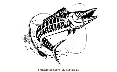 Vector Illustration of a wahoo fish. Acanthocybium solandri. A scombrid fish. Fishing logo.