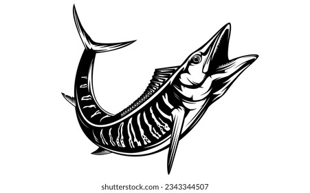 Vector Illustration of a wahoo fish. Acanthocybium solandri. A scombrid fish. Fishing logo.