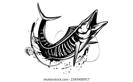 Vector Illustration of a wahoo fish. Acanthocybium solandri. A scombrid fish. Fishing logo.