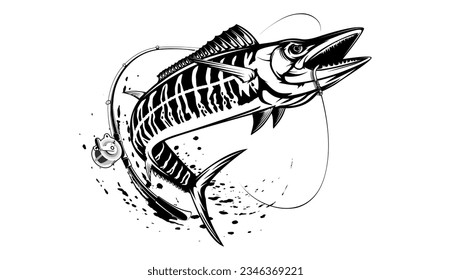 Vector Illustration of a wahoo fish. Acanthocybium solandri. A scombrid fish. Fishing logo.