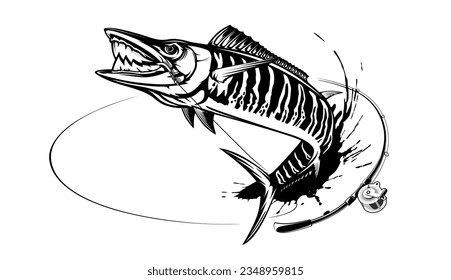 Vector Illustration of a wahoo fish. Acanthocybium solandri. A scombrid fish. Fishing logo.