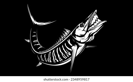 Vektorgrafik eines Wahoo-Fisches. Acanthocybium solandri. Ein komischer Fisch. Fischereilogo.