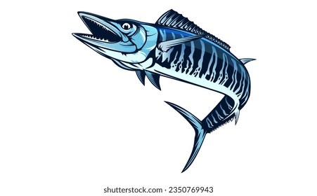 Ilustración vectorial de un pez wahoo. Acanthocibium solandri. Un pez scombrid. Logo de la pesca.